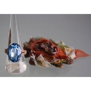 18K Yellow Gold Plated Cubic Zirconia Ring Sz 7 Blue  Beautiful Gift NWT